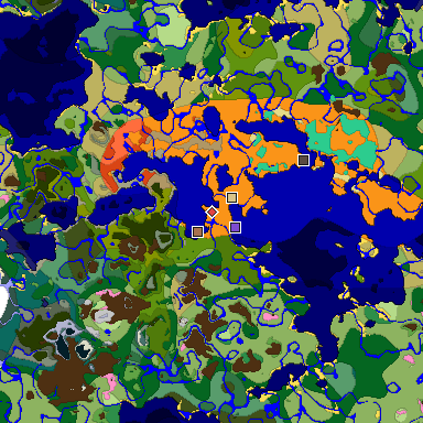 Predicted biome map of Java 1.21.4 seed 5106914998013763219 around estimated spawn
