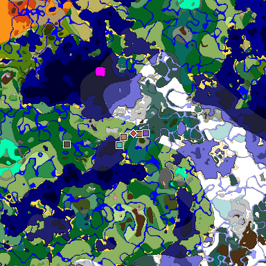 Predicted biome map of Java 1.21.4 seed -1055190557311324550 around estimated spawn