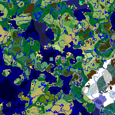Predicted biome map of Java 1.21.4 seed 2826891166687279075 around estimated spawn