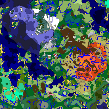 Predicted biome map of Java 1.21.4 seed -8608137288923155519 around estimated spawn