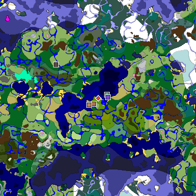 Predicted biome map of Java 1.21.4 seed 6244809503216851922 around estimated spawn