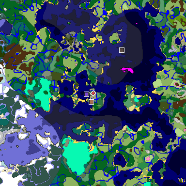 Predicted biome map of Java 1.21.4 seed -8891443773994985138 around estimated spawn