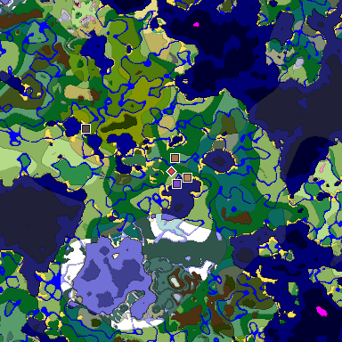 Predicted biome map of Java 1.21.4 seed 6191487433105600368 around estimated spawn