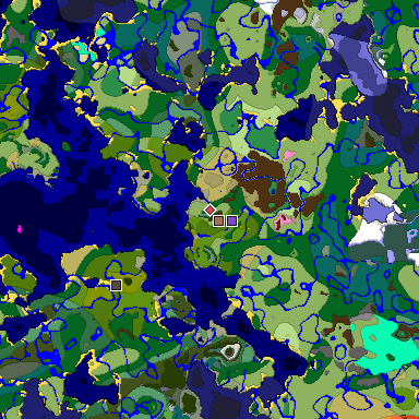Predicted biome map of Java 1.21.4 seed 8872223315004890680 around estimated spawn