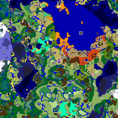 Predicted biome map of Java 1.21.4 seed -8494495590006324171 around estimated spawn