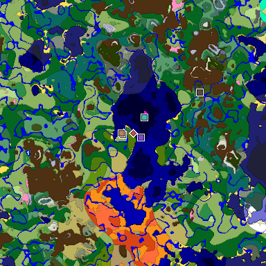 Predicted biome map of Java 1.21.4 seed -5415927339962616037 around estimated spawn