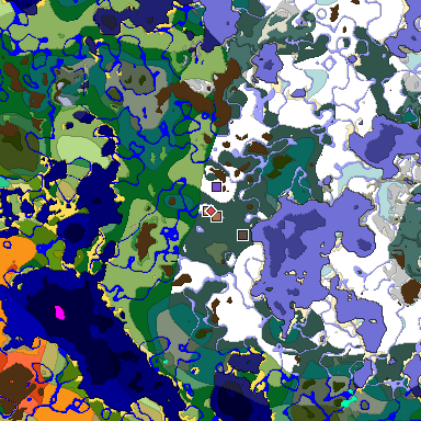 Predicted biome map of Java 1.21.4 seed 4589596208746689881 around estimated spawn