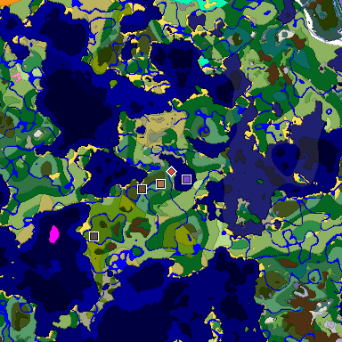Predicted biome map of Java 1.21.4 seed -2513203526621134188 around estimated spawn