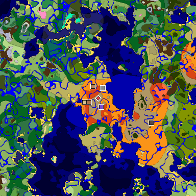 Predicted biome map of Java 1.21.4 seed -5879573711766669883 around estimated spawn
