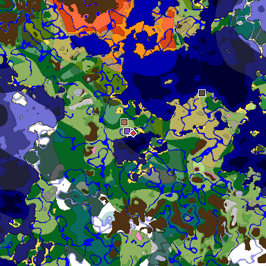 Predicted biome map of Java 1.21.4 seed 7225704775603574394 around estimated spawn