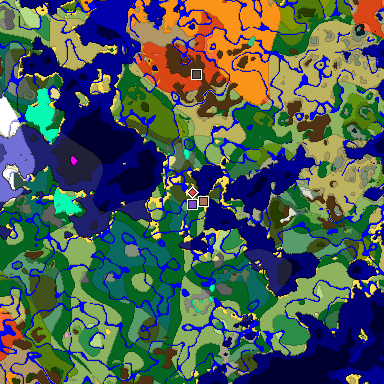 Predicted biome map of Java 1.21.4 seed -498091125459438188 around estimated spawn