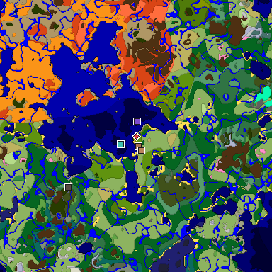 Predicted biome map of Java 1.21.4 seed 3674343291805558829 around estimated spawn