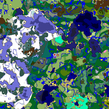 Predicted biome map of Java 1.21.4 seed 5229275506719275643 around estimated spawn