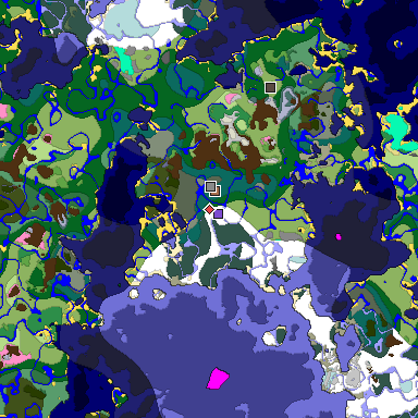 Predicted biome map of Java 1.21.4 seed 6058883827730178587 around estimated spawn