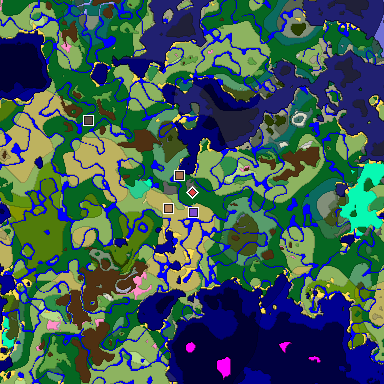 Predicted biome map of Java 1.21.4 seed 5143338550405308428 around estimated spawn