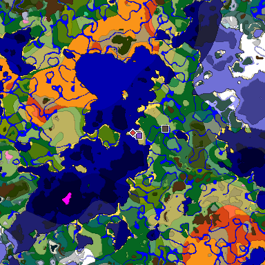 Predicted biome map of Java 1.21.4 seed 4029821517365281110 around estimated spawn