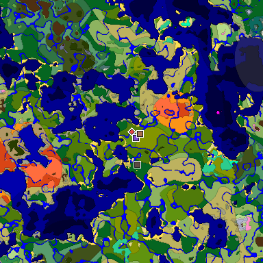 Predicted biome map of Java 1.21.4 seed 2620532450682013904 around estimated spawn