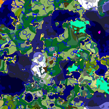 Predicted biome map of Java 1.21.4 seed 2304173284855096407 around estimated spawn