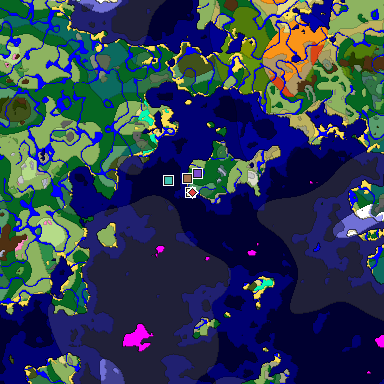 Predicted biome map of Java 1.21.4 seed -6097489251814621290 around estimated spawn