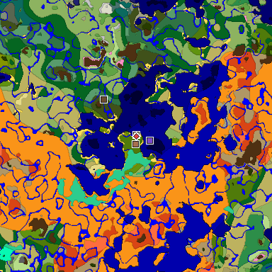Predicted biome map of Java 1.21.4 seed 5567694253000454574 around estimated spawn