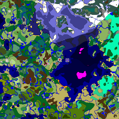 Predicted biome map of Java 1.21.4 seed 6311917640366198162 around estimated spawn