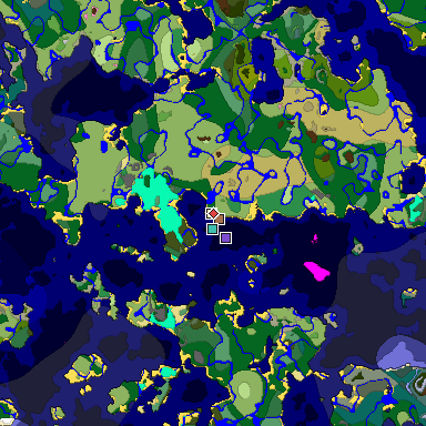 Predicted biome map of Java 1.21.4 seed -6462731415681375593 around estimated spawn
