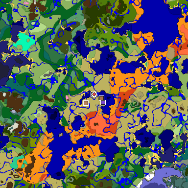 Predicted biome map of Java 1.21.4 seed 2723917830482457936 around estimated spawn