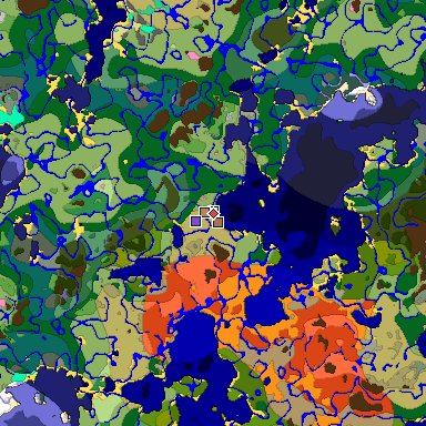 Predicted biome map of Java 1.21.4 seed 2531610365413677635 around estimated spawn