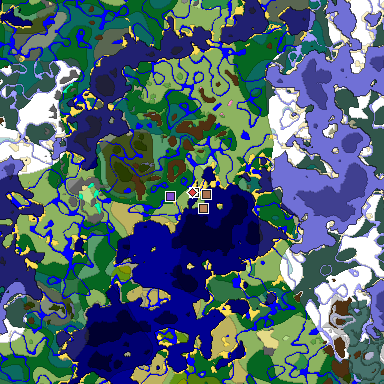 Predicted biome map of Java 1.21.4 seed 1684129307505998876 around estimated spawn