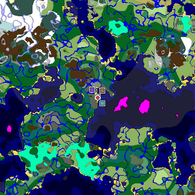 Predicted biome map of Java 1.21.4 seed 262411025830897882 around estimated spawn