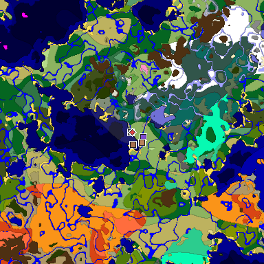 Predicted biome map of Java 1.21.4 seed 559224909155669430 around estimated spawn
