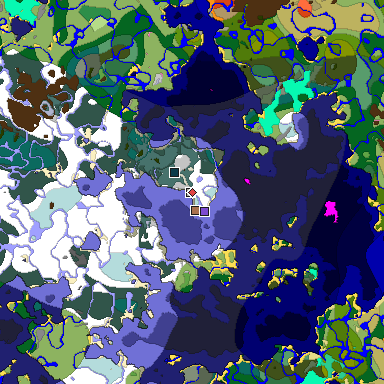 Predicted biome map of Java 1.21.4 seed 4015307296942972628 around estimated spawn