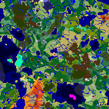 Predicted biome map of Java 1.21.4 seed 8781242913779148996 around estimated spawn