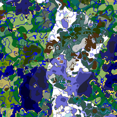 Predicted biome map of Java 1.21.4 seed 4239970809570419472 around estimated spawn