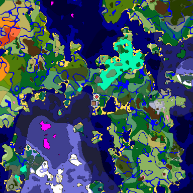 Predicted biome map of Java 1.21.4 seed 5171901622046576814 around estimated spawn