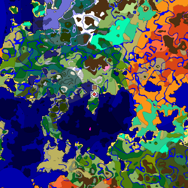 Predicted biome map of Java 1.21.4 seed -7040441522164193284 around estimated spawn