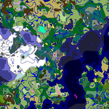 Predicted biome map of Java 1.21.4 seed -7336181518194295137 around estimated spawn
