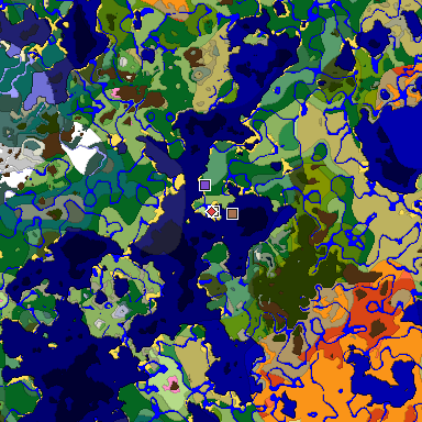 Predicted biome map of Java 1.21.4 seed -5235027077389327182 around estimated spawn