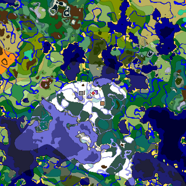 Predicted biome map of Java 1.21.4 seed -5164068003497696957 around estimated spawn