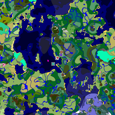 Predicted biome map of Java 1.21.4 seed 5035530039285156749 around estimated spawn