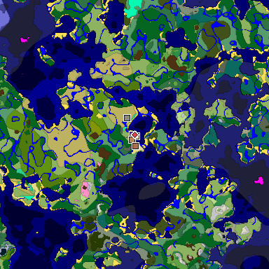Predicted biome map of Java 1.21.4 seed 5333317019848708883 around estimated spawn