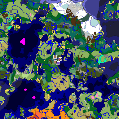 Predicted biome map of Java 1.21.4 seed 7098133353233420697 around estimated spawn