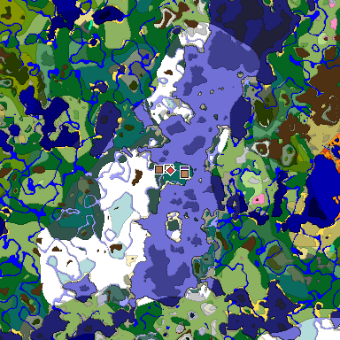 Predicted biome map of Java 1.21.4 seed -6807365042706192242 around estimated spawn
