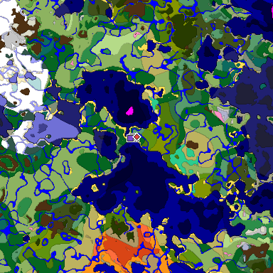 Predicted biome map of Java 1.21.4 seed -2634326083298710034 around estimated spawn