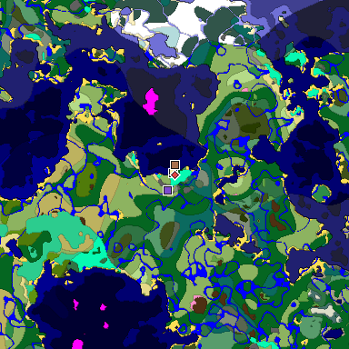 Predicted biome map of Java 1.21.4 seed 4368207819614153218 around estimated spawn