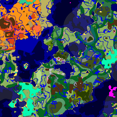 Predicted biome map of Java 1.21.4 seed 7848120514438195132 around estimated spawn
