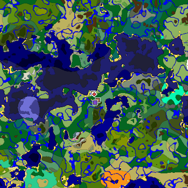 Predicted biome map of Java 1.21.4 seed 7742670574791766005 around estimated spawn