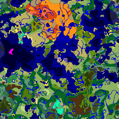 Predicted biome map of Java 1.21.4 seed -148596624804896194 around estimated spawn