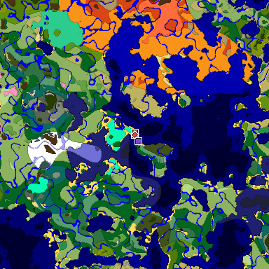 Predicted biome map of Java 1.21.4 seed -5734284692524629665 around estimated spawn