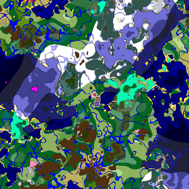 Predicted biome map of Java 1.21.4 seed -4346879037303399306 around estimated spawn